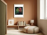 Two Lovebirds Sitting Together On A Branch framed in a gentle room thumbnail