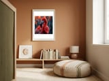 Vibrant Flamingo Close Up Portrait Outdoor Nature framed in a gentle room thumbnail