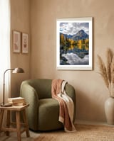 Golden Autumn Reflection: Majestic Mountain Wilderness Landscape framed in a tender room thumbnail