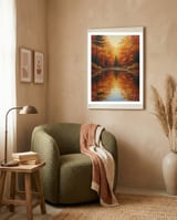 Golden Autumn Reflection: Impasto Forest Landscape framed in a tender room thumbnail