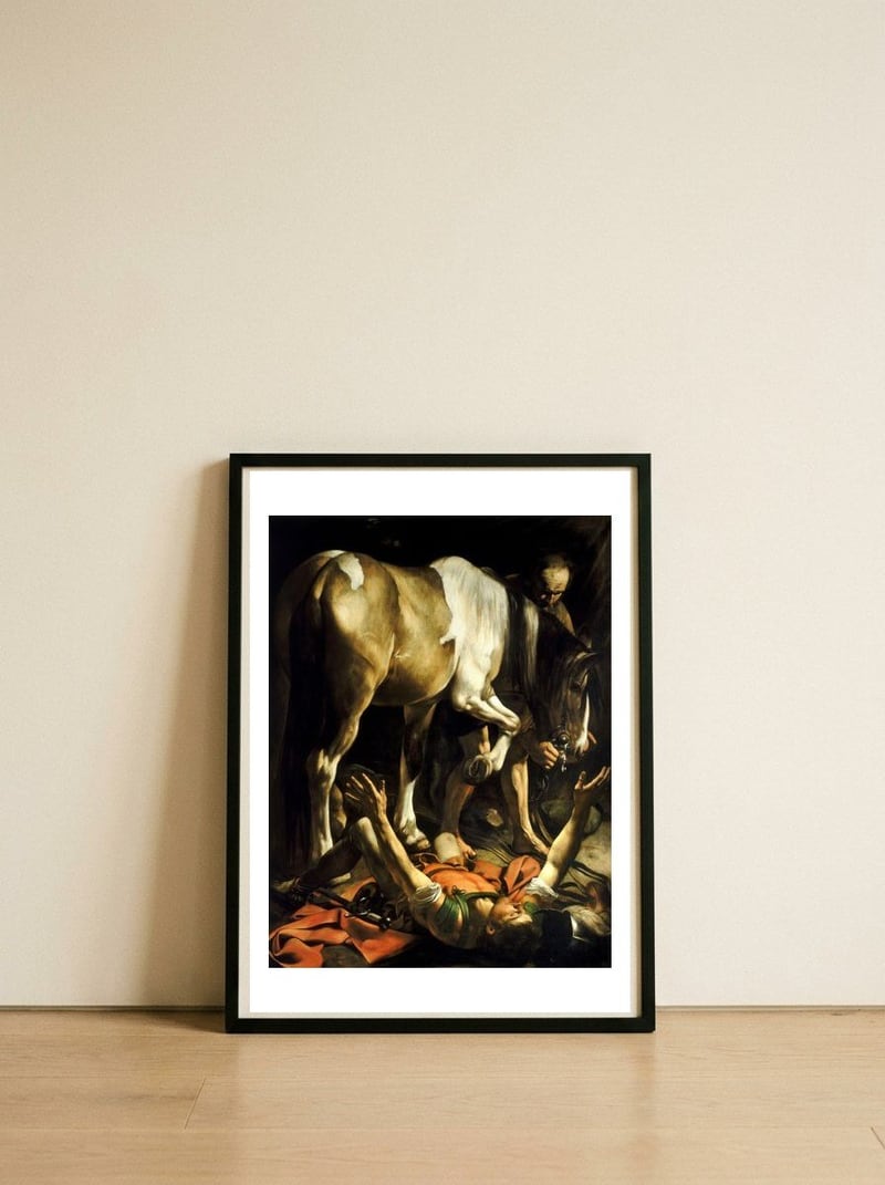 caravaggio-the-conversion-of-saint-paul-c-1601 — framed, leaning against the wall