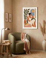 Matisse-Inspired Contemplative Afternoon – Minimalist Woman with Lemons and Sunlight | Warm Modern Wall Art framed in a tender room thumbnail