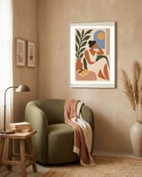 Matisse-Inspired Contemplative Afternoon – Minimalist Woman with Lemons and Sunlight | Warm Modern Wall Art framed in a tender room thumbnail