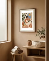 Matisse-Inspired Contemplative Afternoon – Minimalist Woman with Lemons and Sunlight | Warm Modern Wall Art framed in a serene room thumbnail