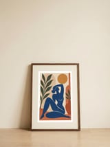 Henri Matisse Inspired – Blue Nude Female Silhouette with Organic Botanical Forms — framed, leaning against the wall thumbnail