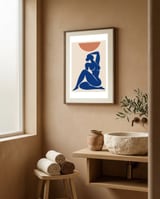 Abstract Nude Art Inspired by Henri Matisse, Minimalist Female Figure, Modern Matisse Style Artwork framed in a serene room thumbnail