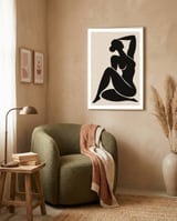 Henri Matisse Inspired – Abstract Black Nude Woman | Modern Minimalist Female Figure, Contemporary Wall Art framed in a tender room thumbnail