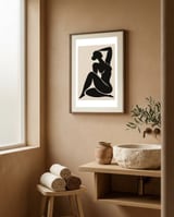 Henri Matisse Inspired – Abstract Black Nude Woman | Modern Minimalist Female Figure, Contemporary Wall Art framed in a serene room thumbnail