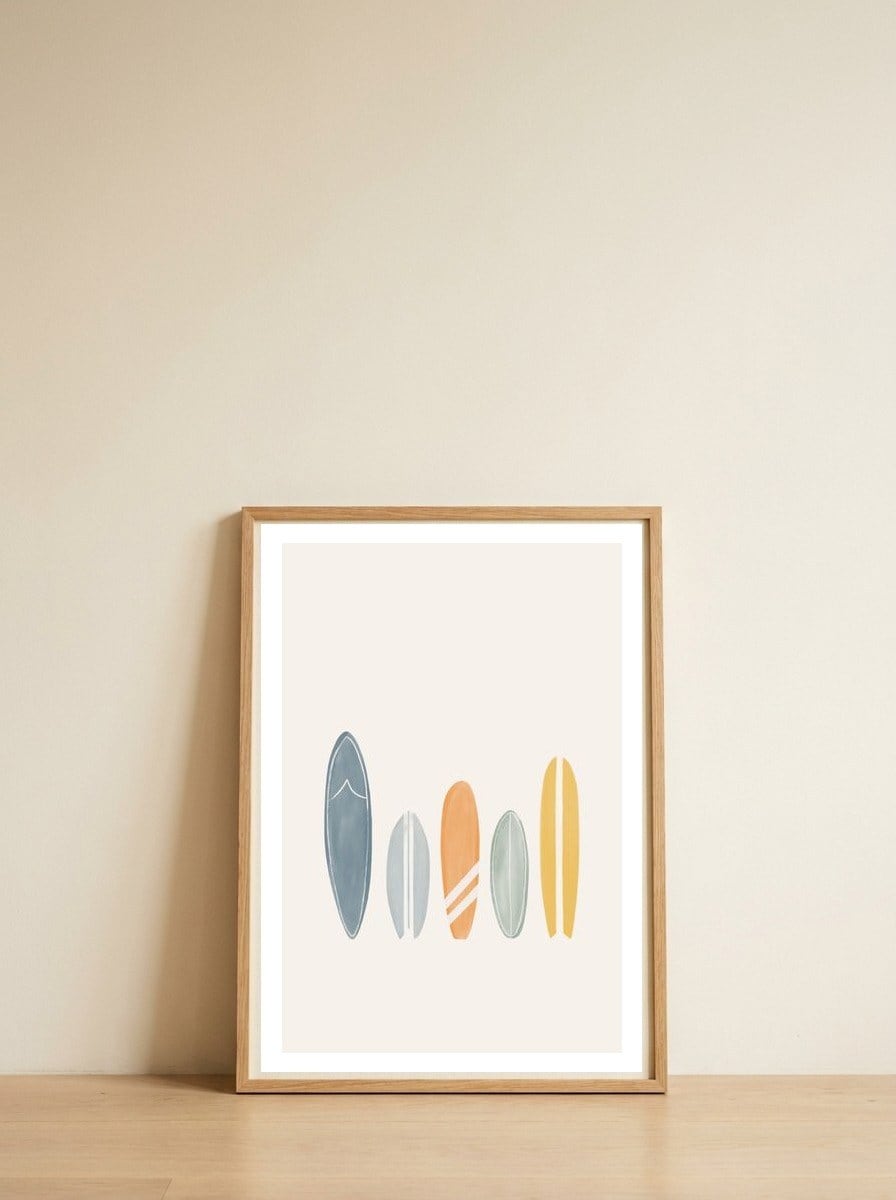 Surfboard Summer — framed, leaning against the wall