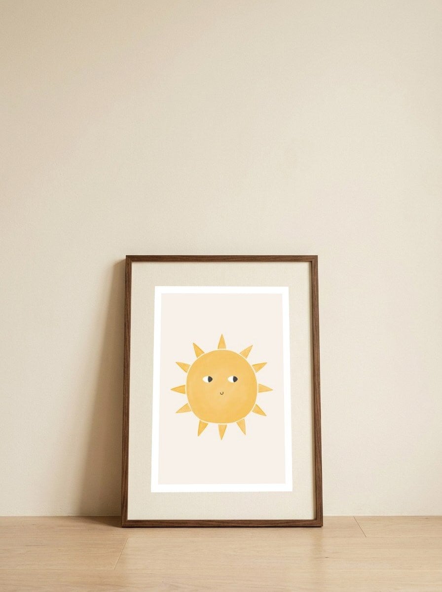 Hello Sunshine — framed, leaning against the wall