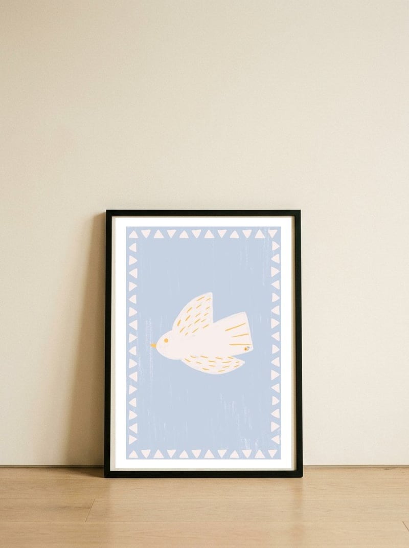 Spring Bird — framed, leaning against the wall