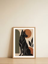 Black German Shepherd – Abstract Geometric Portrait | Terracotta, Olive & Earth Tones — framed, leaning against the wall thumbnail