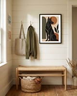 Black German Shepherd – Abstract Geometric Portrait | Terracotta, Olive & Earth Tones framed in a relaxed room thumbnail