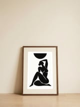 Matisse Inspired Black Nude Woman Art, Minimalist Abstract Female Figure, Modern Silhouette Artwork — framed, leaning against the wall thumbnail