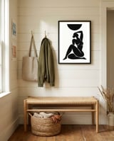 Matisse Inspired Black Nude Woman Art, Minimalist Abstract Female Figure, Modern Silhouette Artwork framed in a relaxed room thumbnail