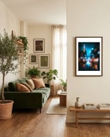 Neon Lit Road Traffic framed in a grounding room thumbnail