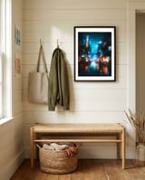 Neon Lit Road Traffic framed in a relaxed room thumbnail