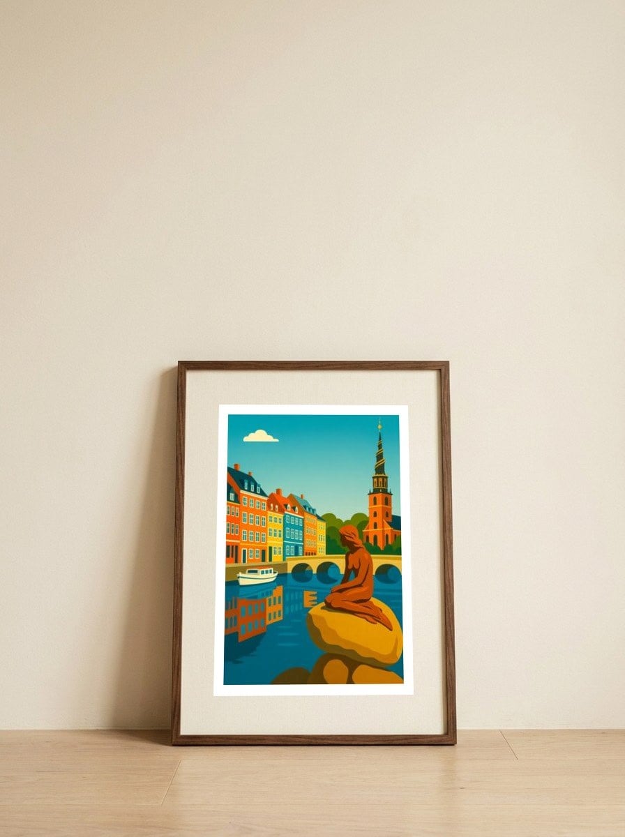 Copenhagen Mermaid — framed, leaning against the wall