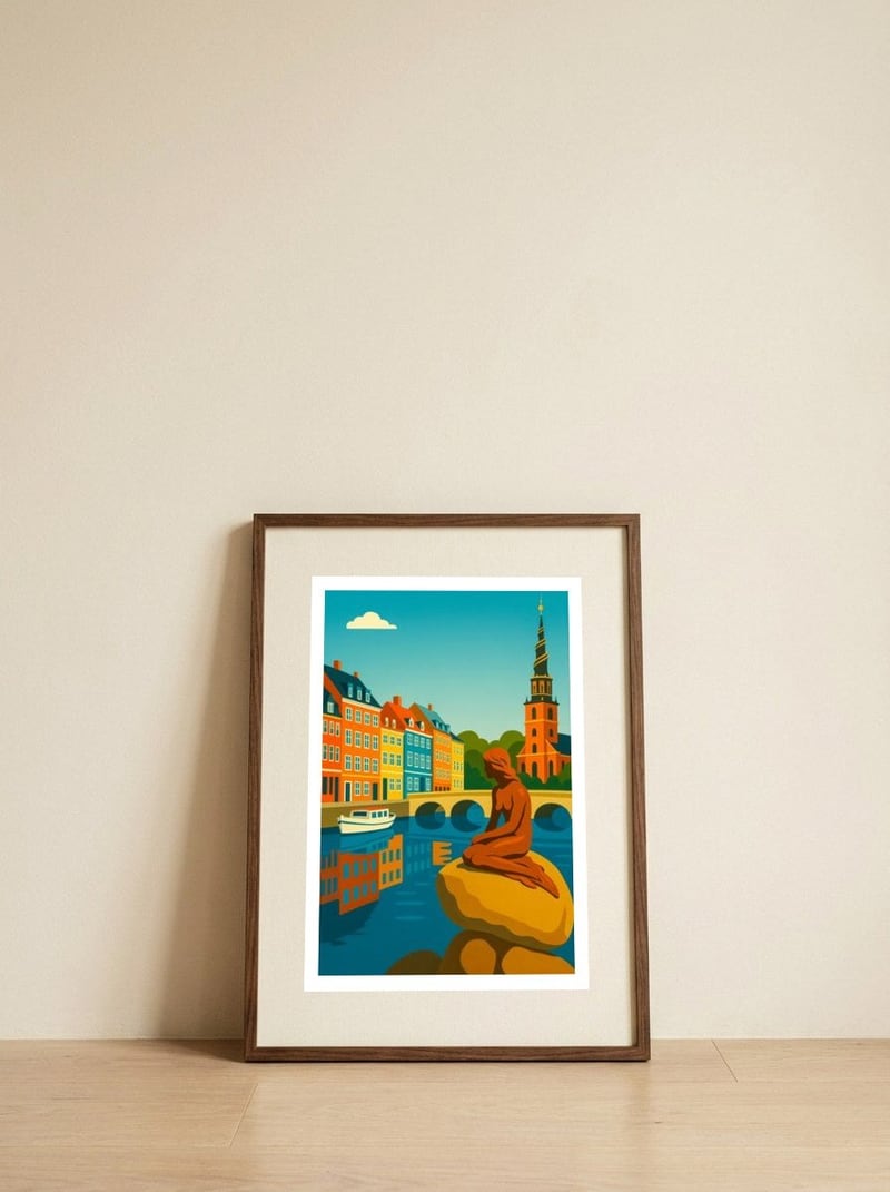 Copenhagen Mermaid — framed, leaning against the wall