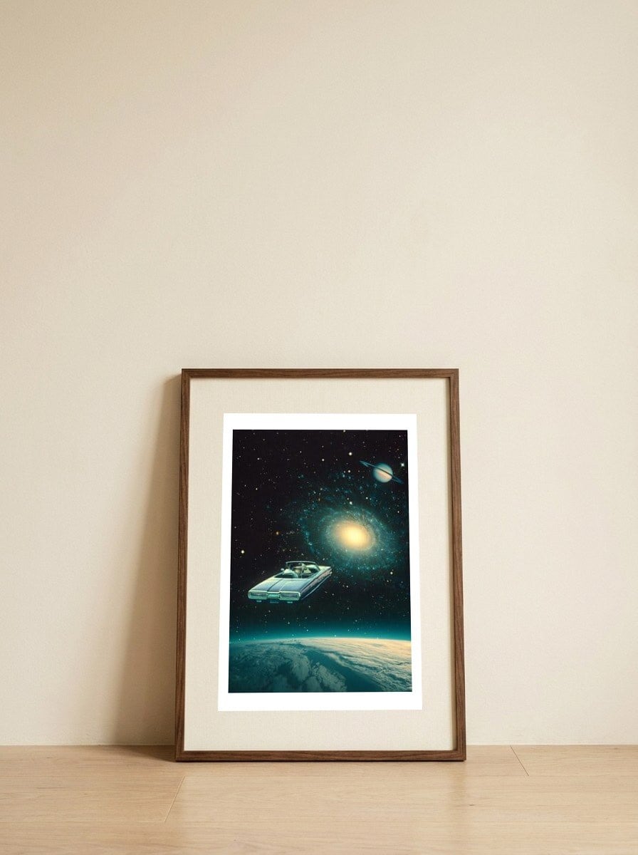 Driving Through the Cosmos — framed, leaning against the wall
