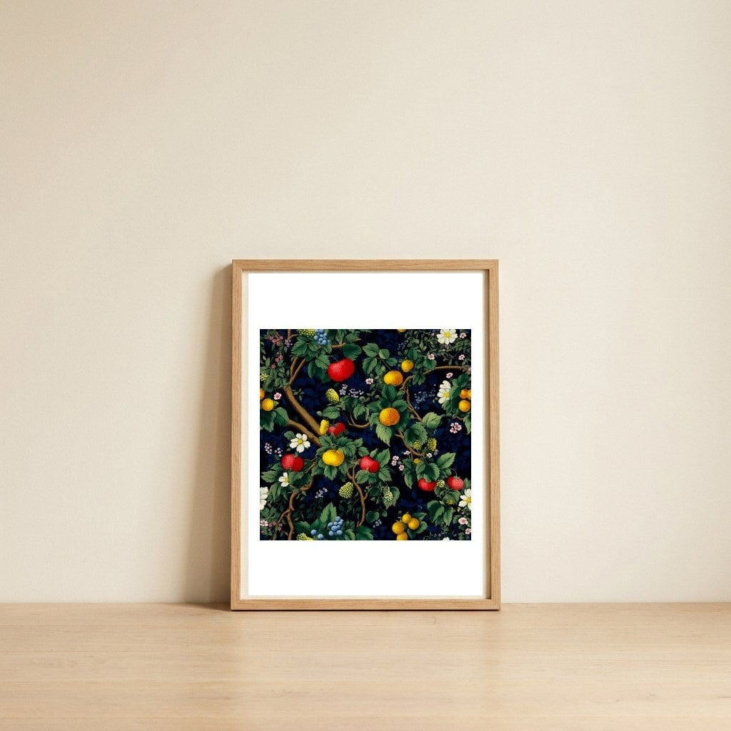 Vibrant Orchard Delight — framed, leaning against the wall