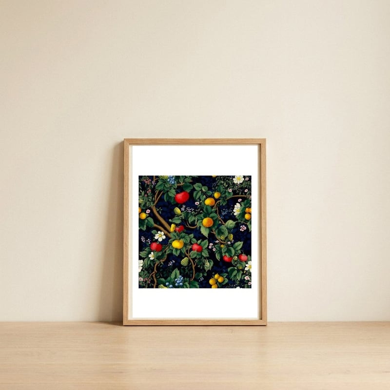 Vibrant Orchard Delight — framed, leaning against the wall