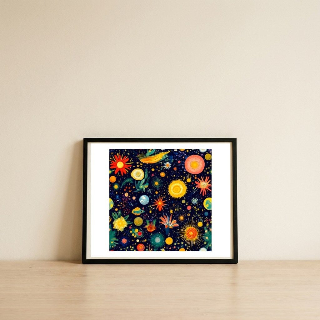 Solar Garden Dreams — framed, leaning against the wall