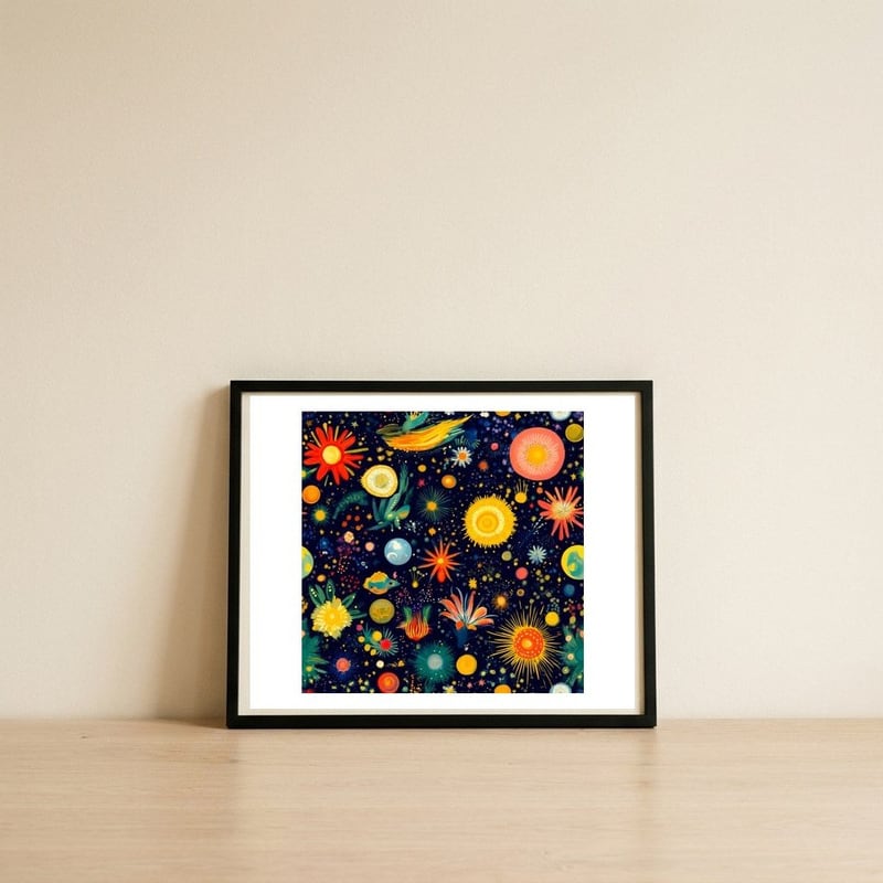 Solar Garden Dreams — framed, leaning against the wall