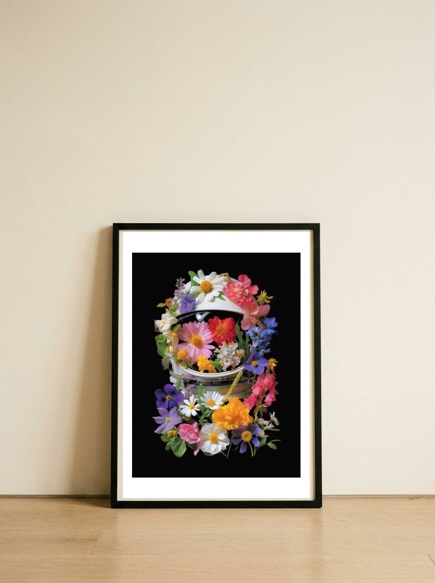 Cosmic Bloom — framed, leaning against the wall