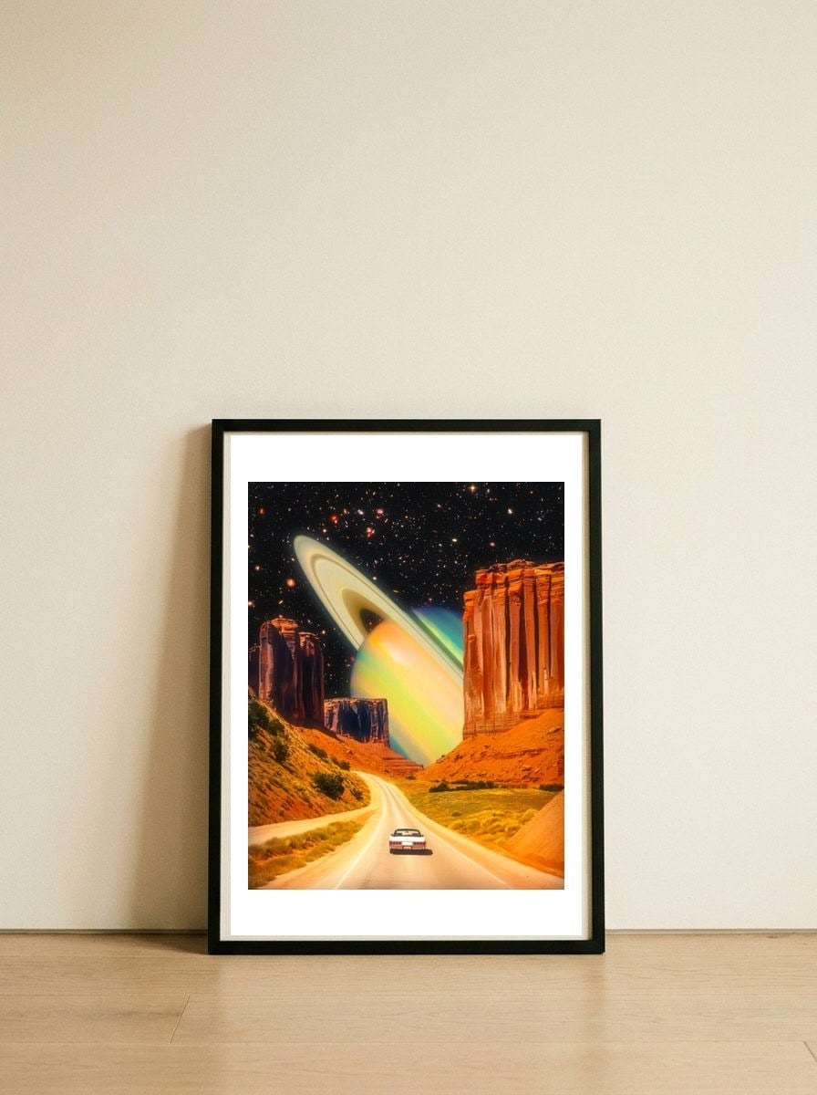 Road Trip to the Rings of Infinity — framed, leaning against the wall