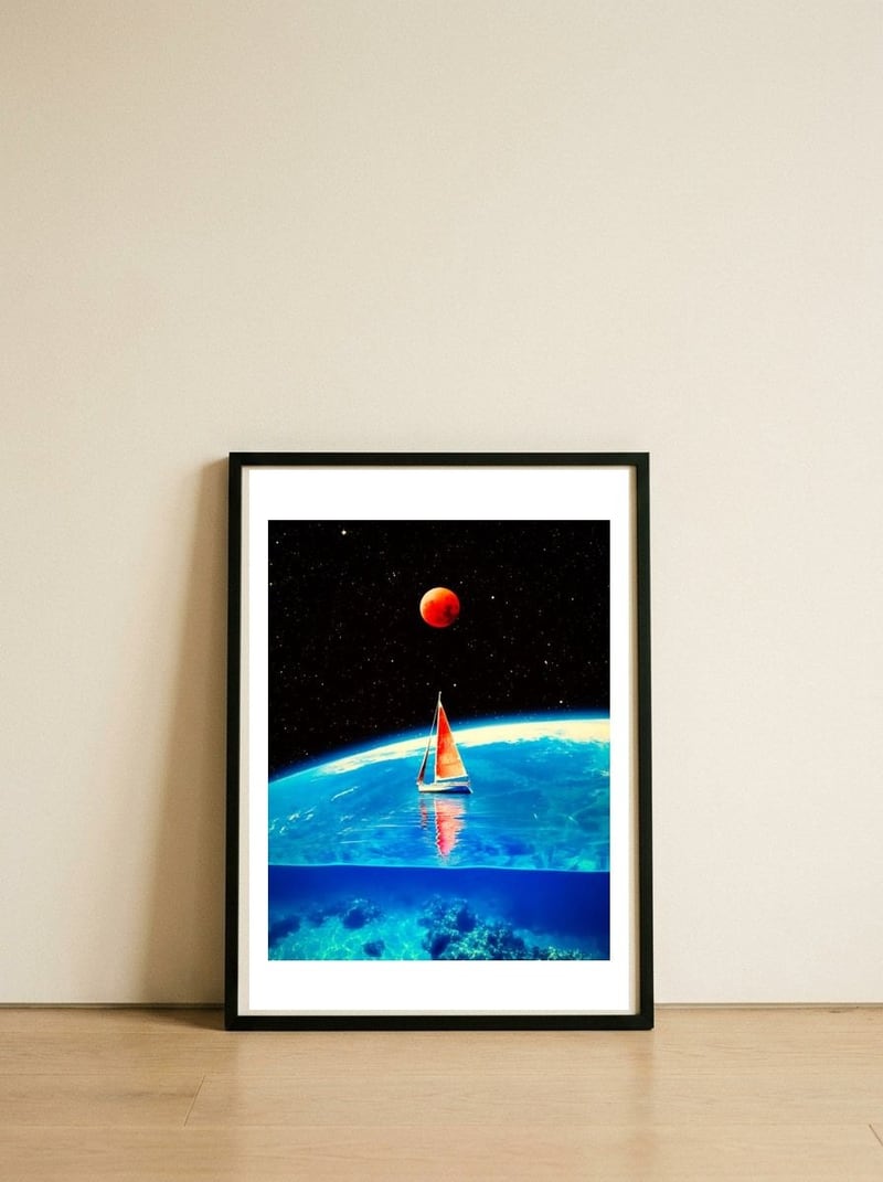 Sailboat 1 — framed, leaning against the wall