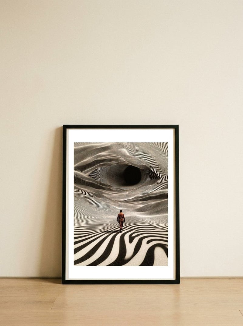 Op Art Journey — framed, leaning against the wall