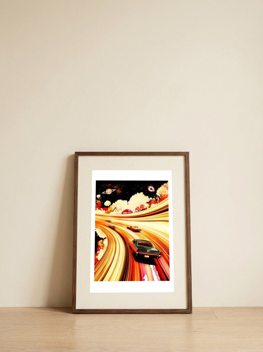 Flower Race — framed, leaning against the wall