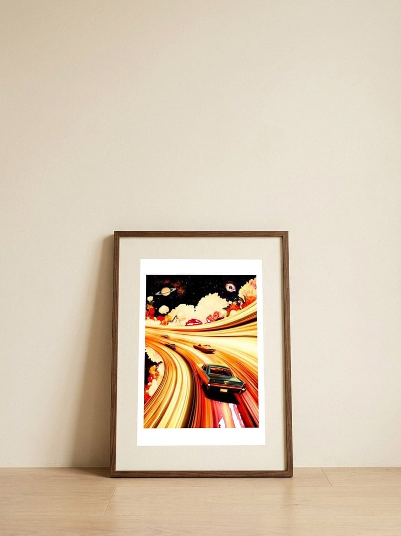 Flower Race — framed, leaning against the wall