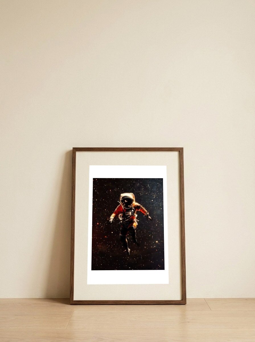An Astronaut in Space — framed, leaning against the wall