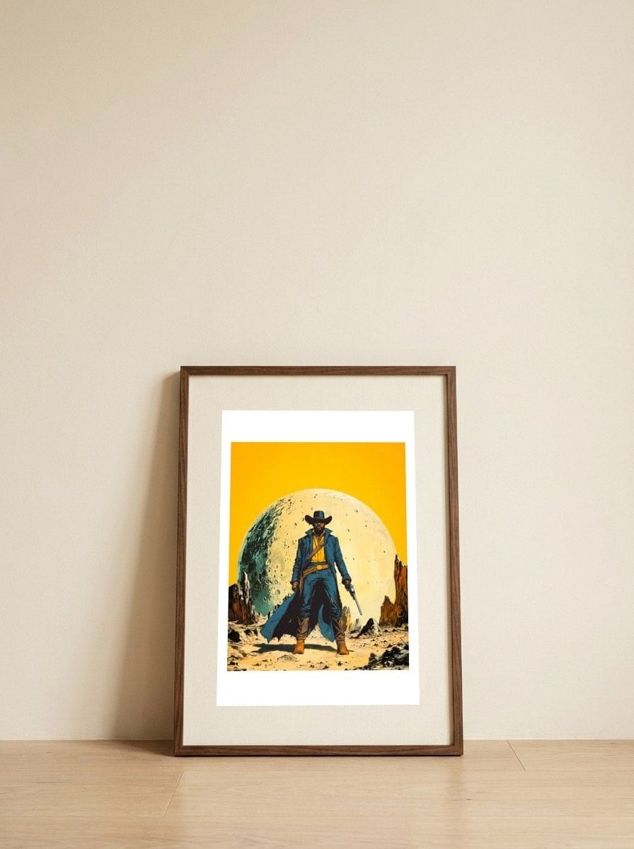 Yellow Justice — framed, leaning against the wall