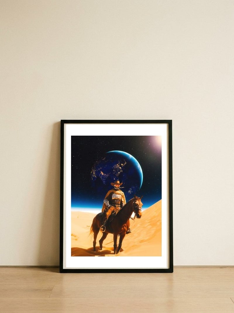 Space Cyborg — framed, leaning against the wall