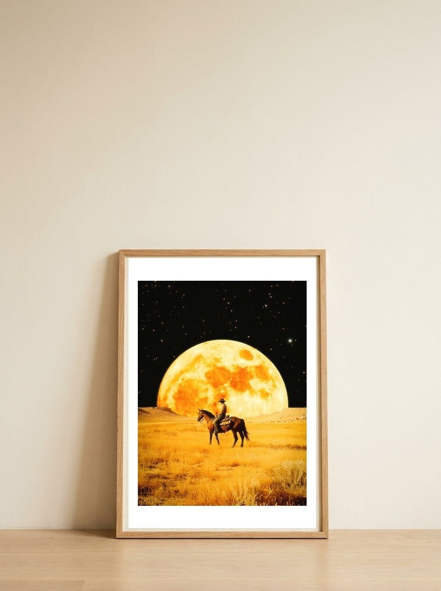 Lunar Cowboy — framed, leaning against the wall