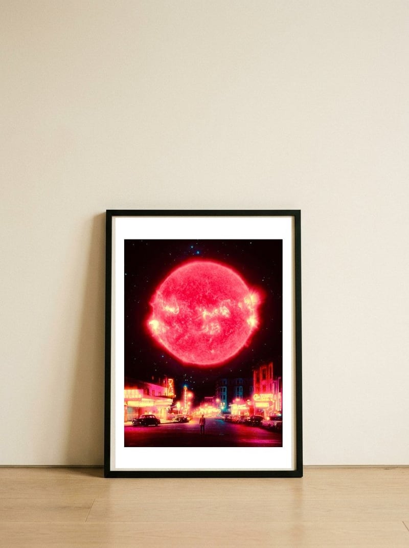 Neon Nightfall — framed, leaning against the wall