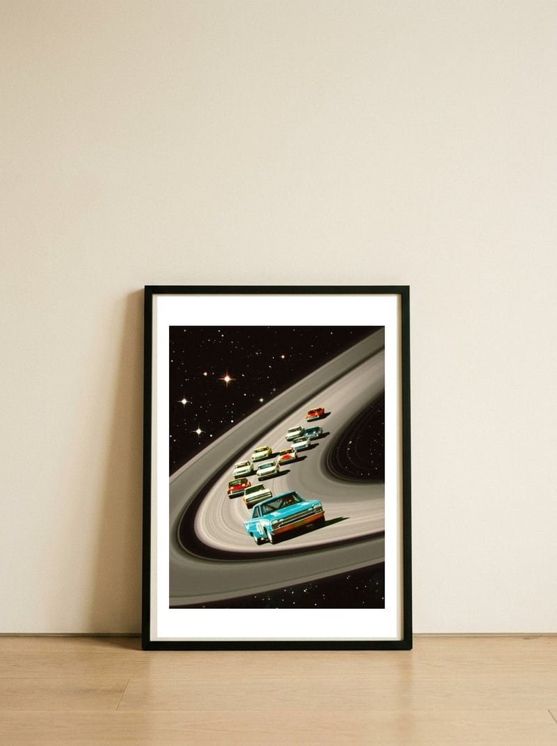 Saturn Grand Prix — framed, leaning against the wall