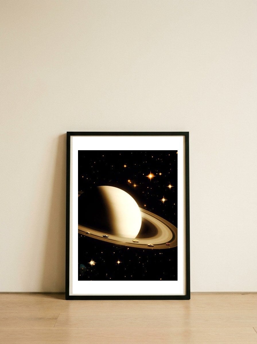 Saturn Riders II — framed, leaning against the wall