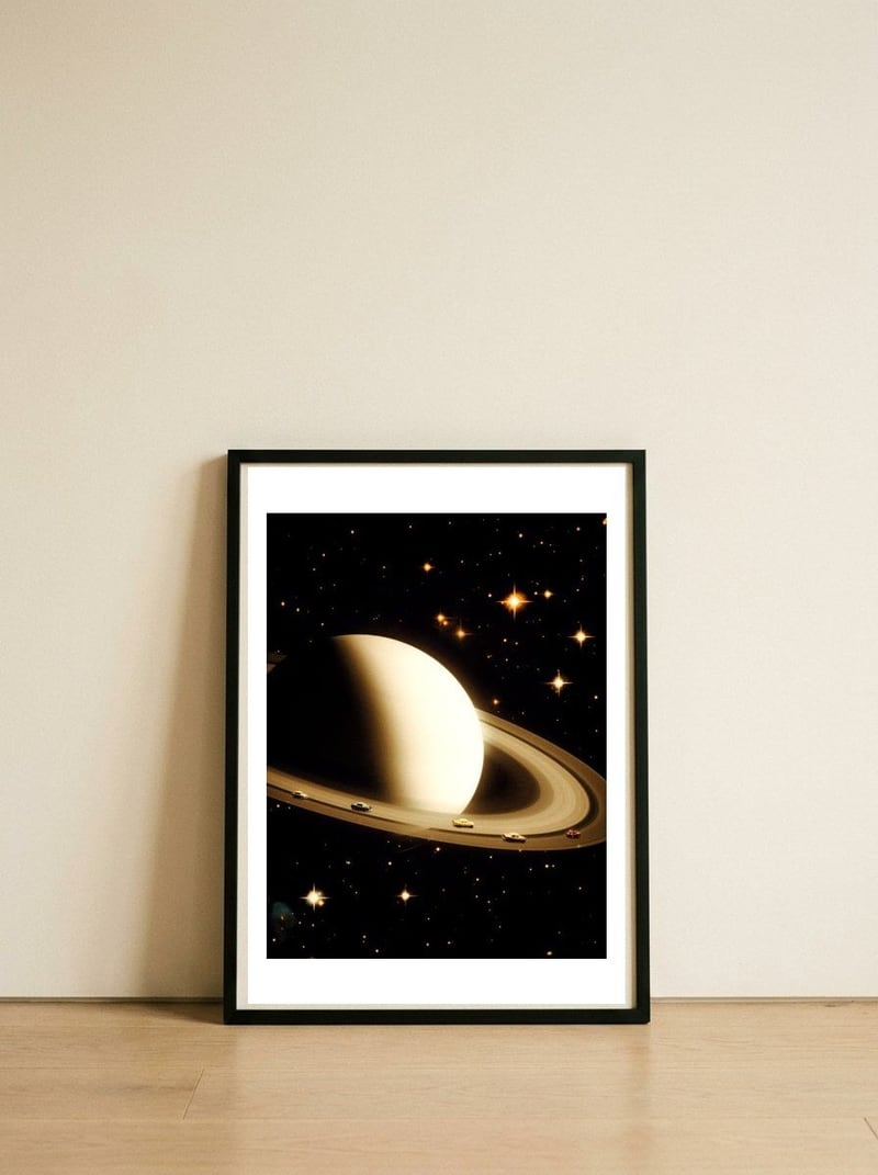 Saturn Riders II — framed, leaning against the wall