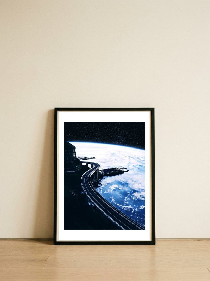 Road To Infinity — framed, leaning against the wall