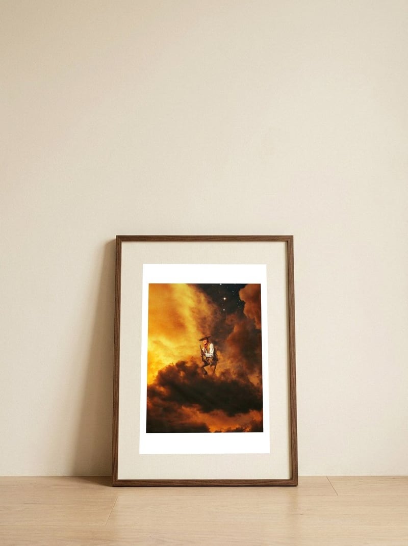Cowboy I — framed, leaning against the wall