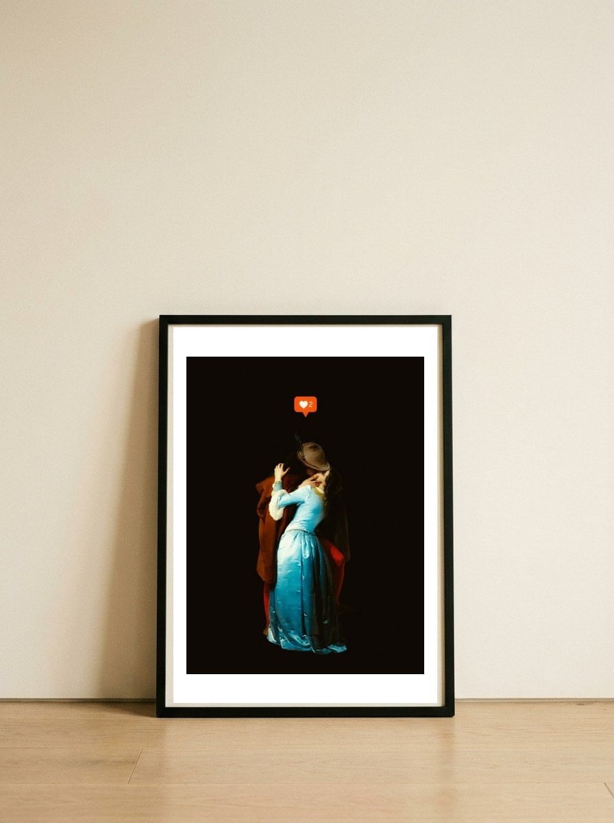 A Modern Kiss — framed, leaning against the wall