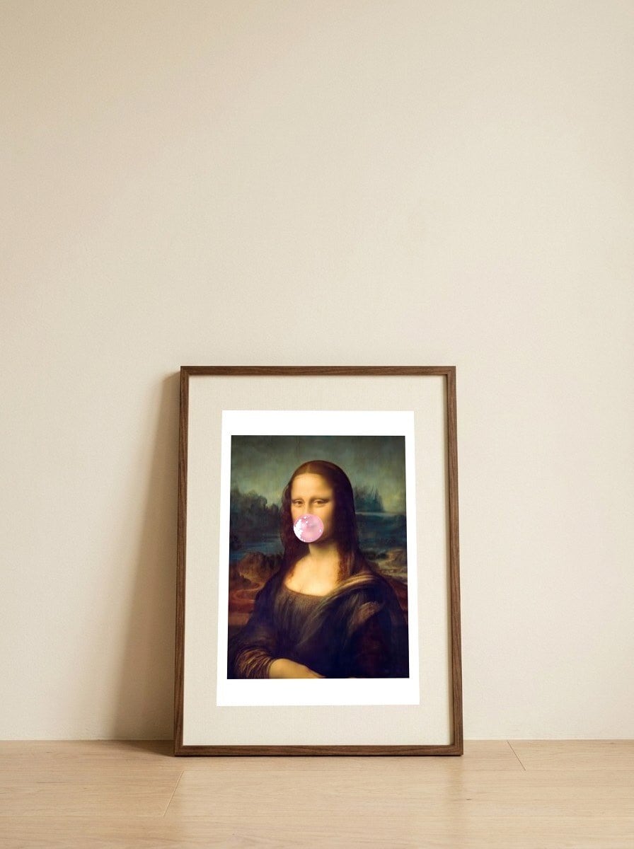 Mona Lisa Bubble Gum — framed, leaning against the wall