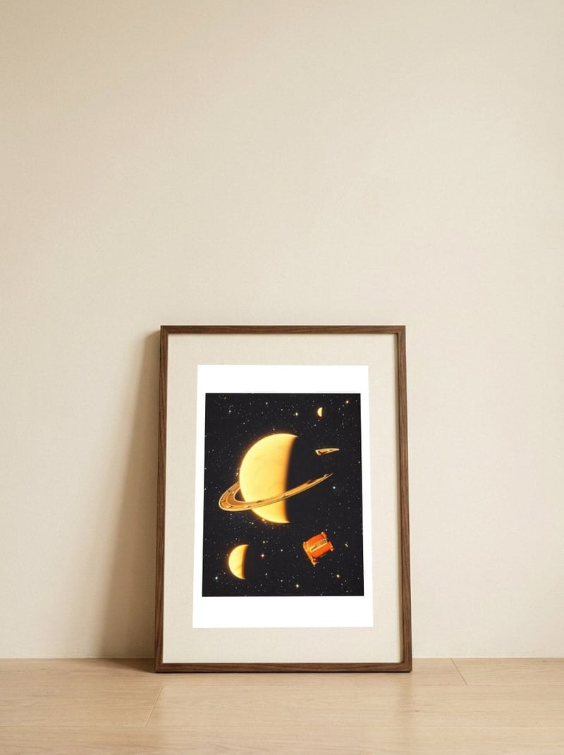 Rings of Saturn — framed, leaning against the wall