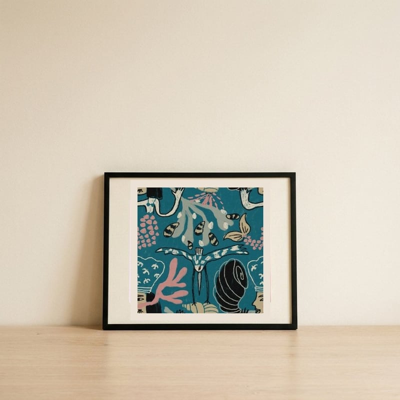Whimsical Underwater Fantasy — framed, leaning against the wall
