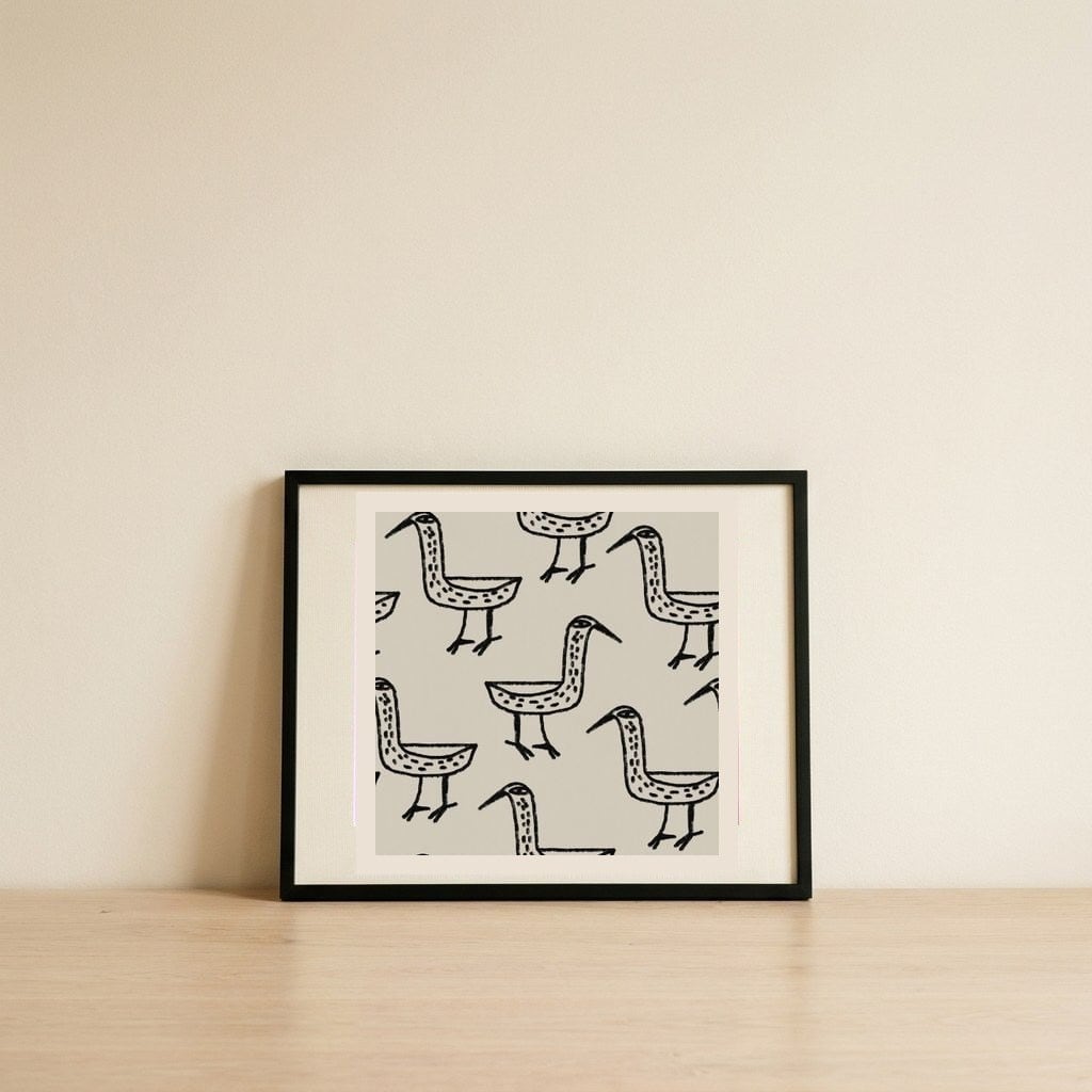 Folk Art Bird Pattern — framed, leaning against the wall