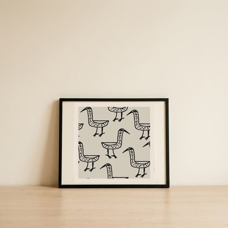 Folk Art Bird Pattern — framed, leaning against the wall